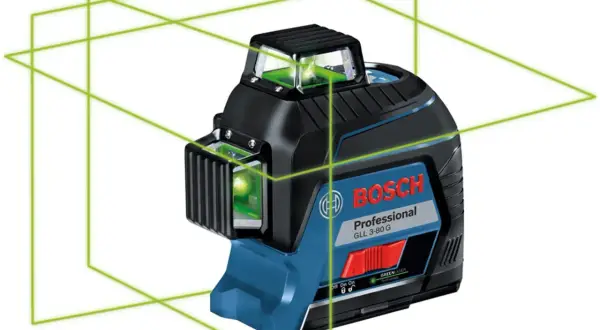 Poziomica laserowa Bosch Professional GLL 3-80 G z zielonymi liniami lasera.